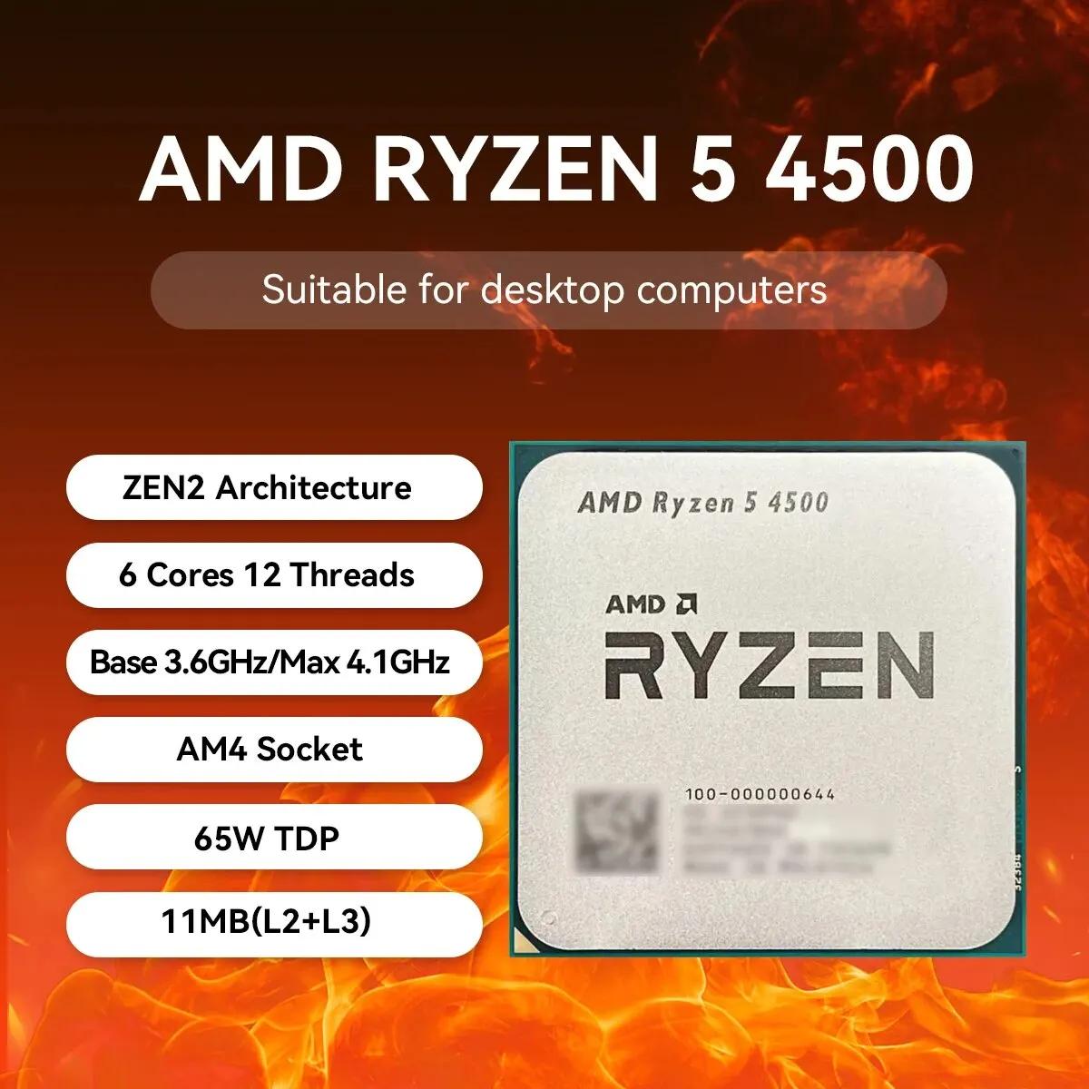 AMD Ryzen 5 4500 3.6GHz ̽ Ŭ, 6 ھ 12  ũž μ CPU, AM4 ,  ׷ , 濭 ǳ 